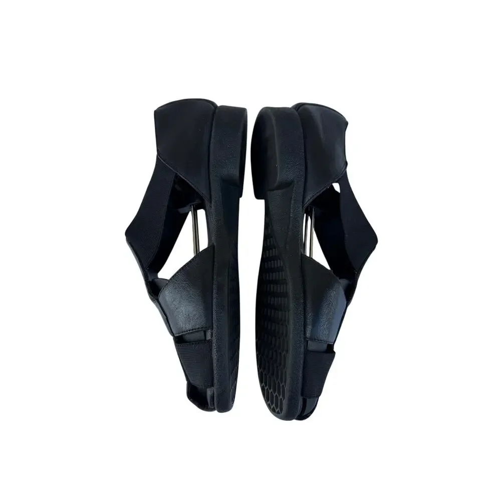 Airspree Black Leather Slip-On Sandals Women’s Size 7 Comfort Summer Shoes